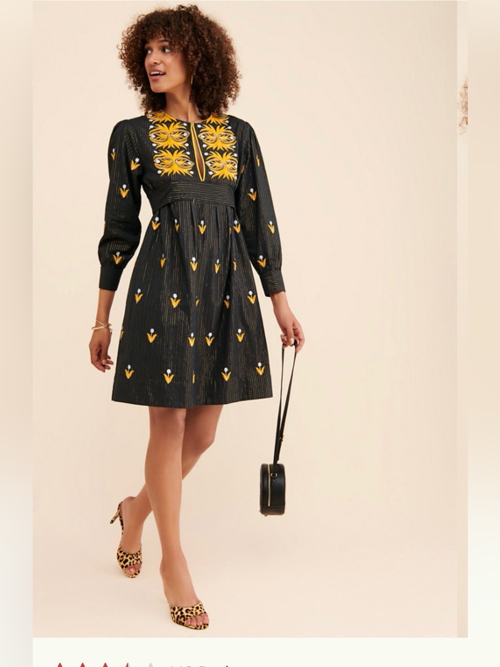 Anthropologie Black Mini Dress with Yellow Embroidery